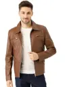 Leather Retail Men's Brown Solid Jacket